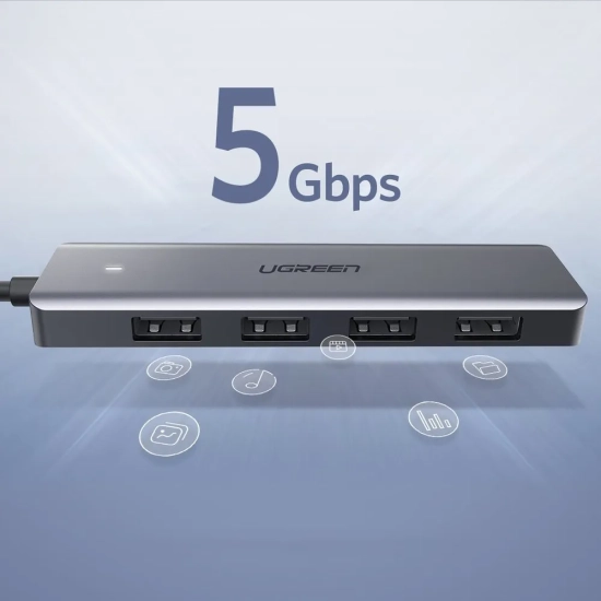 UGREEN HUB Rozdzielacz USB-C - 4x USB 3.2 z portem zasilania USB-C szary