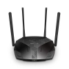Router Mercusys MR70X AX1800 w czarnej obudowie z czterema zewnętrznymi antenami Wi-Fi.