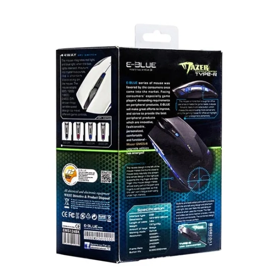 Mysz komputerowa E-BLUE Mazer R przewodowa, czarna, 2400 DPI EMS124BK(1)