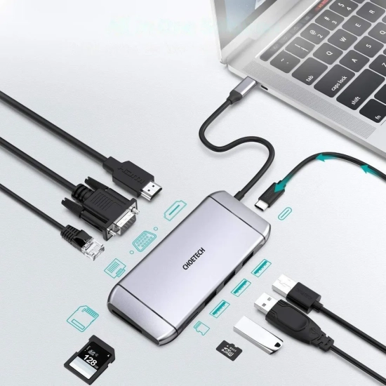CHOETECH Wielofunkcyjny HUB USB czytnik kart SD i TF HDMI 4K VGA Full HD