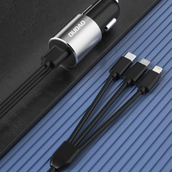 DUDAO 3w1 ładowarka samochodowa USB + wbudowany kabel Lightning USB-C