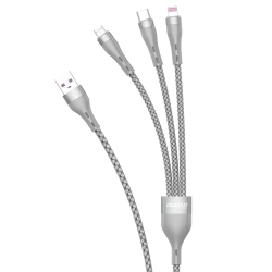 DUDAO 3w1 kabel przewód USB - Lightning microUSB USB-C 65W 1,2m szary