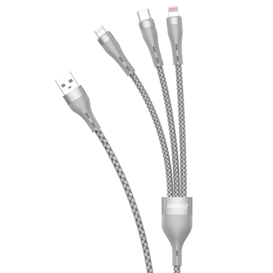 DUDAO 3w1 kabel przewód USB - Lightning microUSB USB-C 65W 1,2m szary