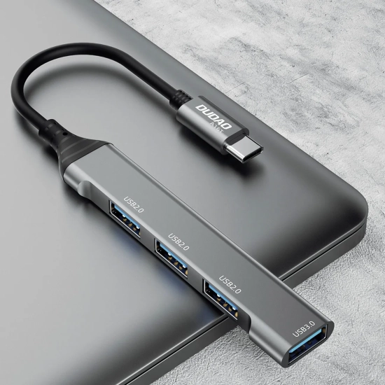 DUDAO Adapter rozdzielacz HUB z gniazda USB-C na 4x USB czarny szary