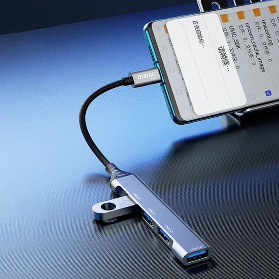 DUDAO Adapter rozdzielacz HUB z gniazda USB-C na 4x USB czarny szary