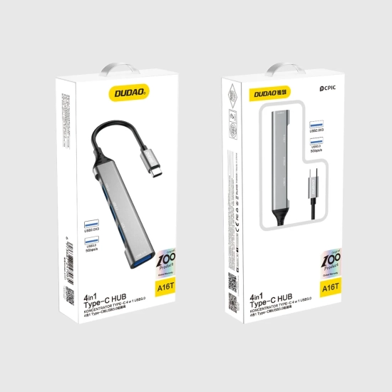 DUDAO Adapter rozdzielacz HUB z gniazda USB-C na 4x USB czarny szary