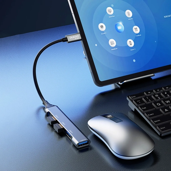 DUDAO Adapter rozdzielacz HUB z gniazda USB-C na 4x USB czarny szary