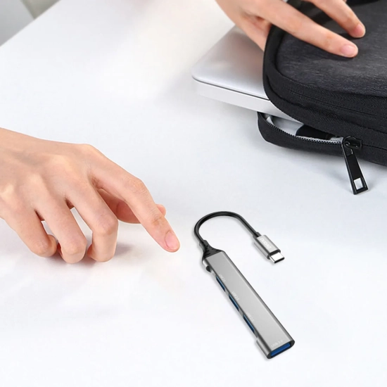 DUDAO Adapter rozdzielacz HUB z gniazda USB-C na 4x USB czarny szary