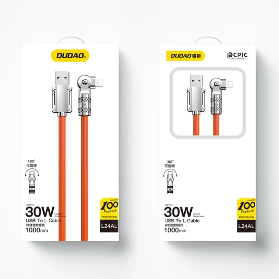 DUDAO Mocny kabel kątowy do iPhone USB-A - Lightning 30W 1m rotacja 180