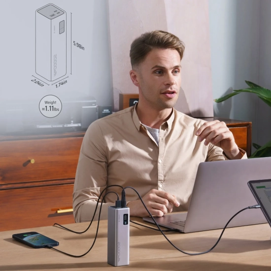CUKTECH Powerbank 20000mAh USB-C USB-A 100W - szary
