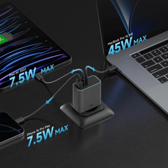 CUKTECH Ładowarka sieciowa USB-C USB-A GaN 65W - szara