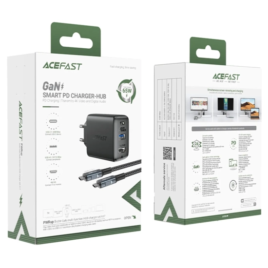 ACEFAST 2w1 Ładowarka sieciowa z kablem USB-C + przejściówka adapter USB-C