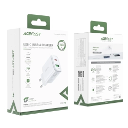 ACEFAST Ładowarka sieciowa USB-C i USB 20W PPS PD QC 3.0 AFC FCP biały