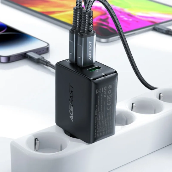 ACEFAST Szybka ładowarka sieciowa GaN 2x USB-C USB-A PPS PD QC4+ 65W biała