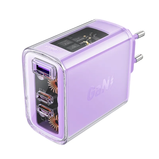 ACEFAST Ładowarka sieciowa GaN 65W 3 porty 1x USB 2x USB-C fioletowa