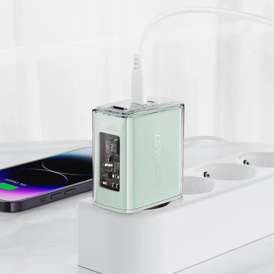 ACEFAST Ładowarka sieciowa GaN 65W 3 porty 1x USB 2x USB-C fioletowa