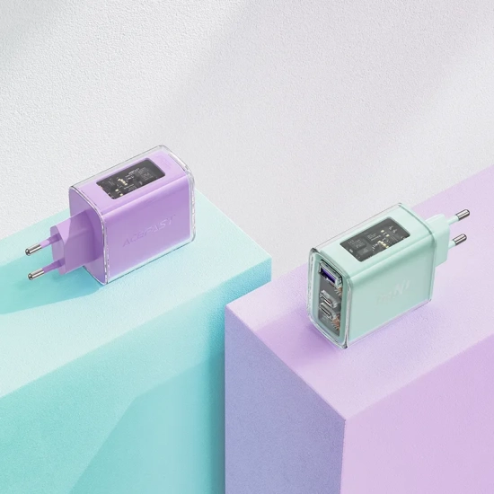 ACEFAST Ładowarka sieciowa GaN 65W 3 porty 1x USB 2x USB-C fioletowa