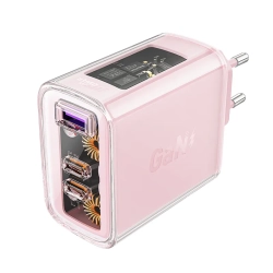 ACEFAST Ładowarka sieciowa GaN 65W 3 porty 1x USB 2x USB-C różowa