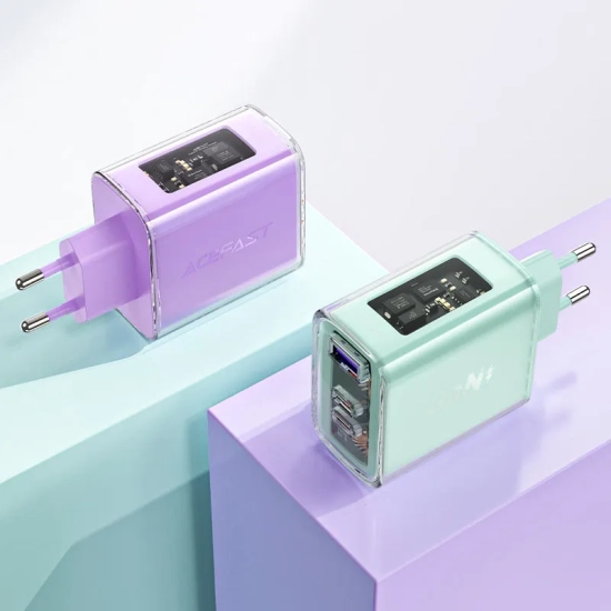 ACEFAST Ładowarka sieciowa GaN 65W 3 porty 1x USB 2x USB-C zielona