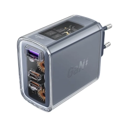 ACEFAST Ładowarka sieciowa GaN 65W 3 porty 1x USB 2x USB-C szara