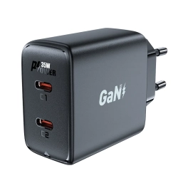 ACEFAST Szybka ładowarka sieciowa GaN 35W PD 2x USB-C czarna