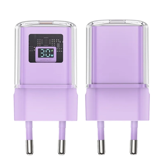 ACEFAST Ładowarka sieciowa z wyświetlaczem PD 30W GaN3 USB-C fioletowa