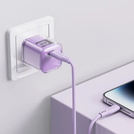 ACEFAST Ładowarka sieciowa z wyświetlaczem PD 30W GaN3 USB-C fioletowa