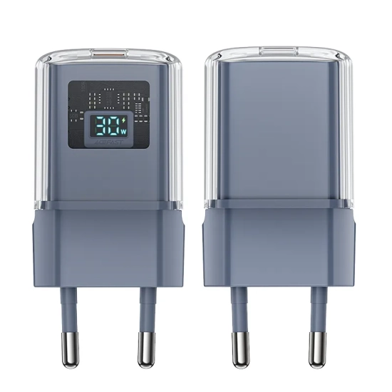 ACEFAST Ładowarka sieciowa z wyświetlaczem PD 30W GaN3 USB-C szara