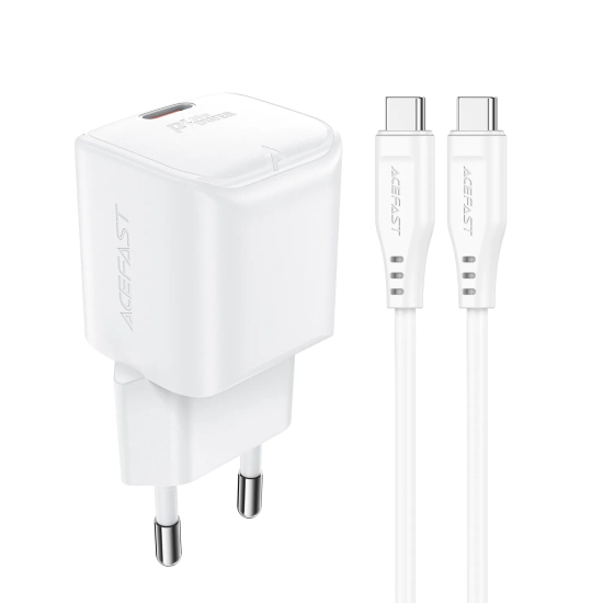 ACEFAST Mini Ładowarka sieciowa PD 30W GaN + kabel USB-C biała