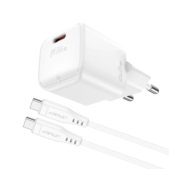 ACEFAST Mini Ładowarka sieciowa PD 30W GaN + kabel USB-C biała