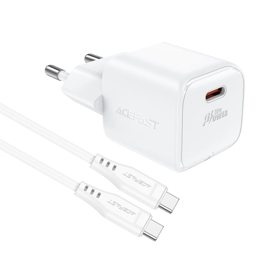 ACEFAST Mini Ładowarka sieciowa PD 30W GaN + kabel USB-C biała