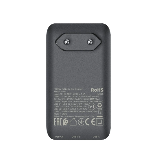 ACEFAST Ładowarka sieciowa płaska 65W GaN 2 USB-C USB-A ultra cienka