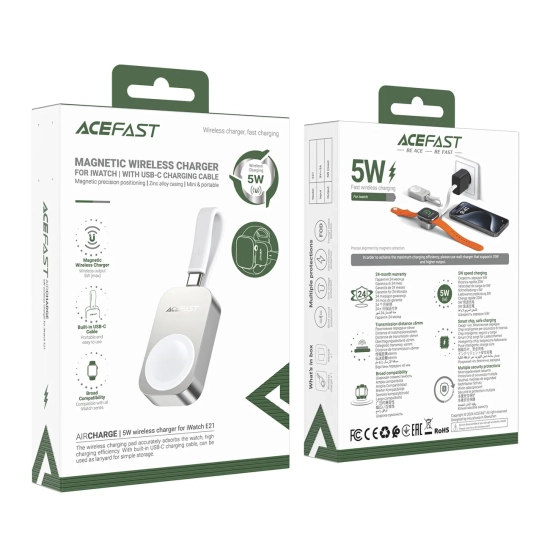 ACEFAST Ładowarka bezprzewodowa do Apple Watch 5W- srebrna