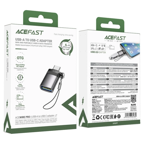 ACEFAST Adapter przejściówka USB-A - USB-C - szary