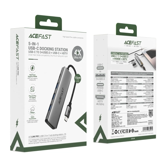 ACEFAST Hub stacja dokująca 5w1 USB-C - USB-A USB-C HDMI 4K 60Hz PD 90W