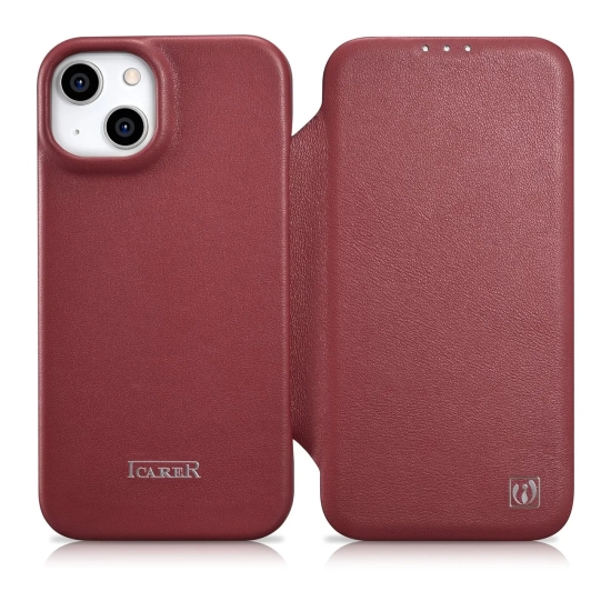 ICARER Skórzane etui iPhone 14 Plus z klapką magnetyczne MagSafe CE