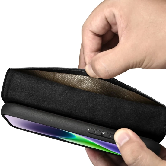 ICARER 2w1 etui skórzany pokrowiec z klapką iPhone 14 Plus Anti-RFID Oil