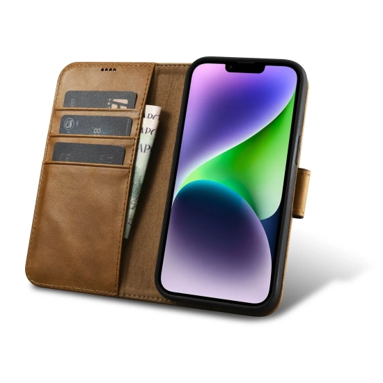 ICARER 2w1 etui skórzany pokrowiec z klapką iPhone 14 Plus Anti-RFID Oil