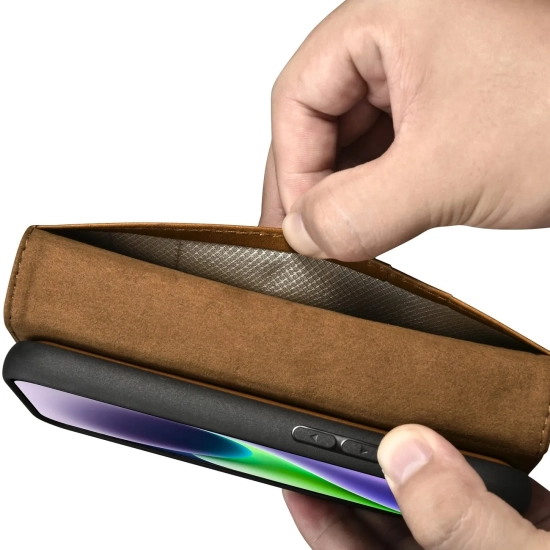 ICARER 2w1 etui skórzany pokrowiec z klapką iPhone 14 Plus Anti-RFID Oil
