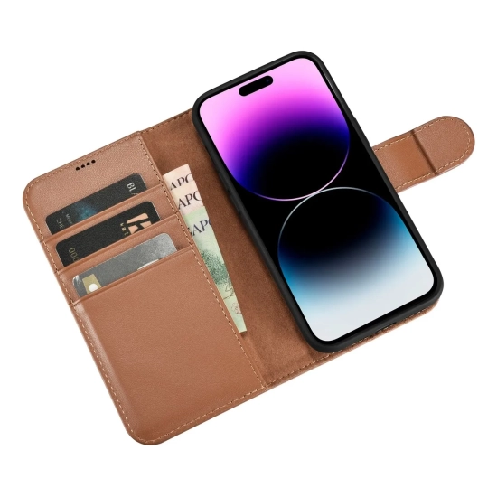 ICARER 2w1 etui skórzany pokrowiec z klapką iPhone 14 Pro Anti-RFID Wallet