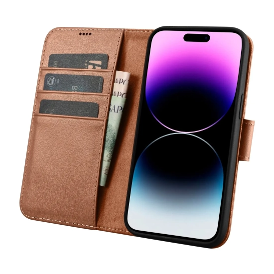 ICARER 2w1 etui skórzany pokrowiec z klapką iPhone 14 Pro Anti-RFID Wallet