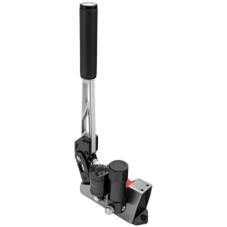 Hydrauliczny hamulec ręczny SIMAGIC TB-RS w czarnej aluminiowej obudowie z pionową dźwignią i zbiornikiem układu hydraul