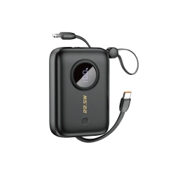 DUDAO Powerbank 10000mAh z kablami USB-C / Lightning czarny