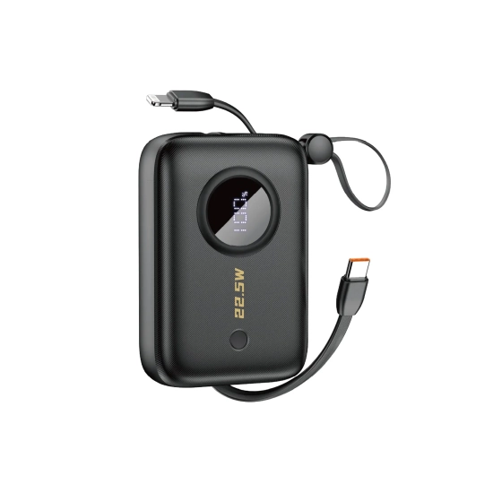 DUDAO Powerbank 10000mAh z kablami USB-C / Lightning czarny