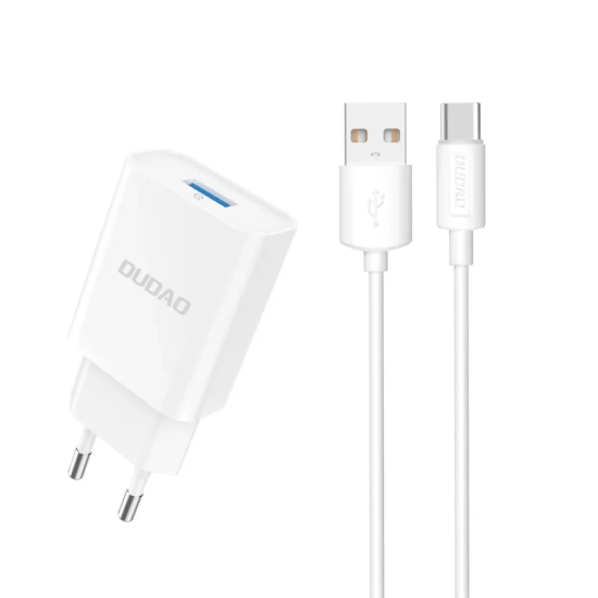 DUDAO Ładowarka sieciowa USB-A 2.1A 10W z kablem USB-A - USB-C biała