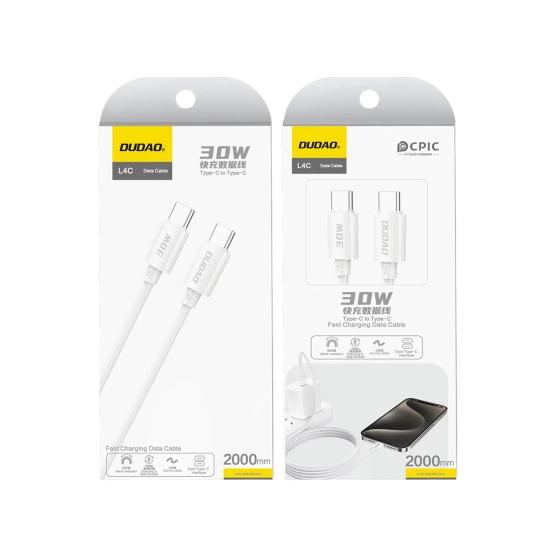 DUDAO Kabel przewód L4C USB-C - USB-C 30W 480Mb/s 2m - biały