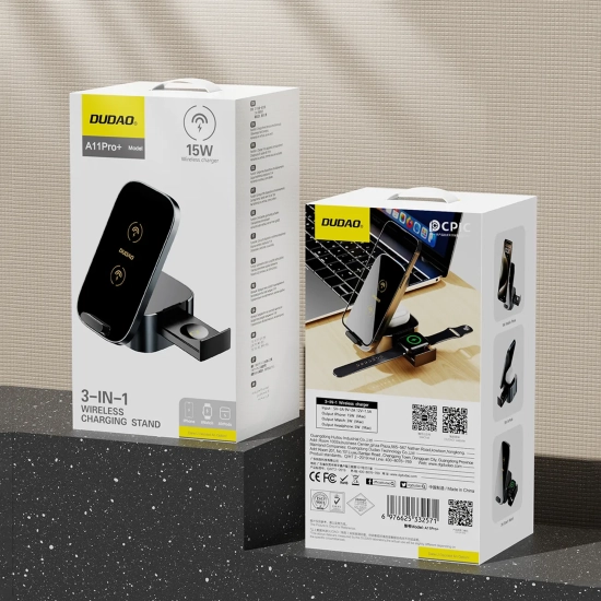 DUDAO 3w1 Ładowarka A11Pro+ indukcyjna 15W do telefonu smartwatcha