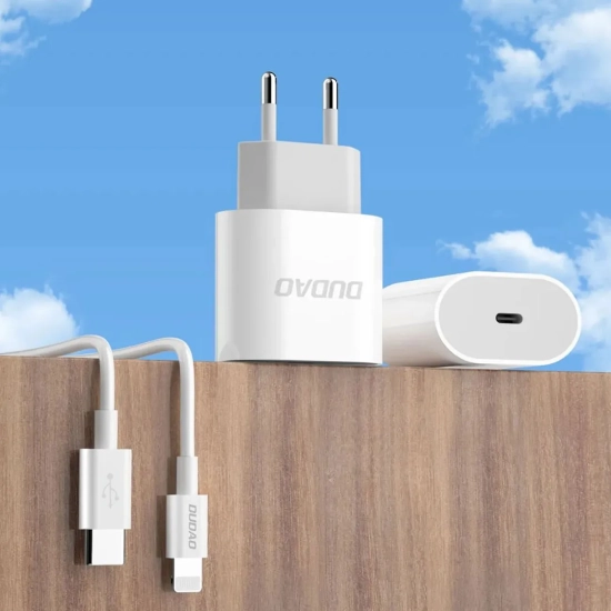 DUDAO Mała ładowarka sieciowa A14EUC PD 20W USB-C + kabel USB-C - biała