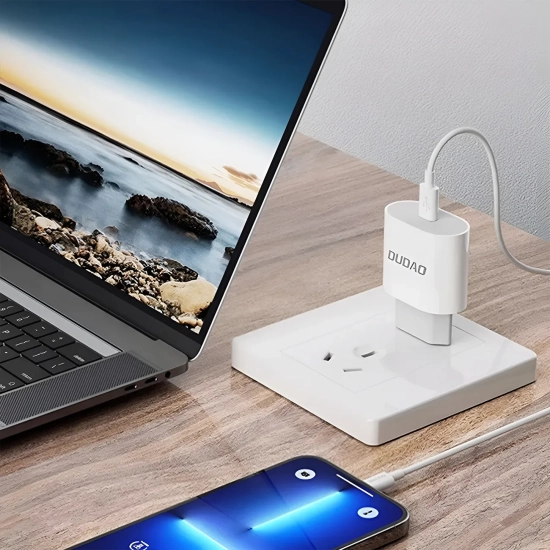DUDAO Mała ładowarka sieciowa A14EUC PD 20W USB-C + kabel USB-C - biała