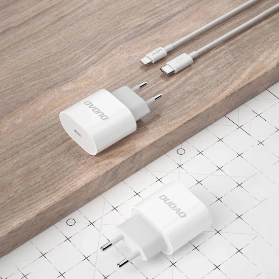 DUDAO Mała ładowarka sieciowa A14EUC PD 20W USB-C + kabel USB-C - biała
